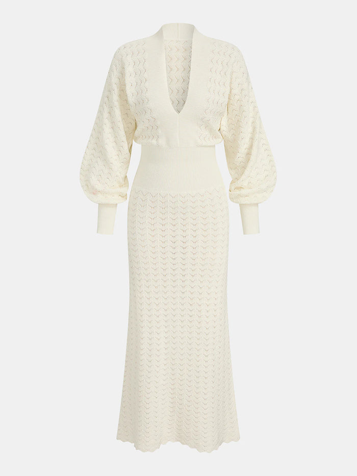 Bishop Sleeve Crochet Knit Maxi Dress